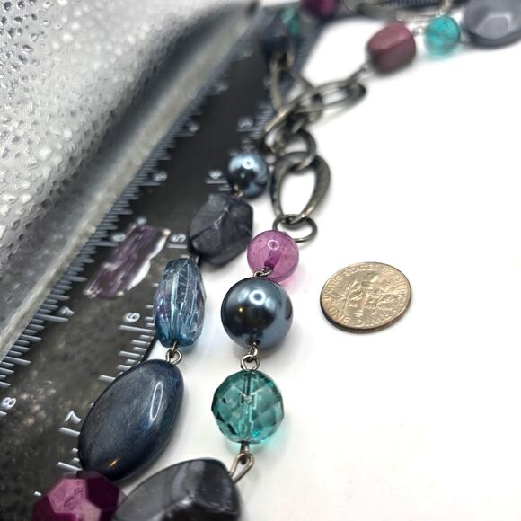 Lia Sophia Long Beaded Necklace Gunmetal Tone Multi Color Glass Acrylic Beads - Picture 4 of 7